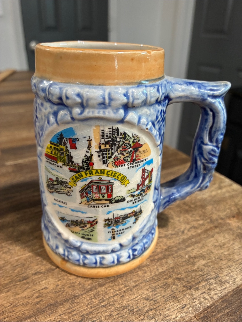 Vintage Blue and Tan San Francisco Souvenir Mug